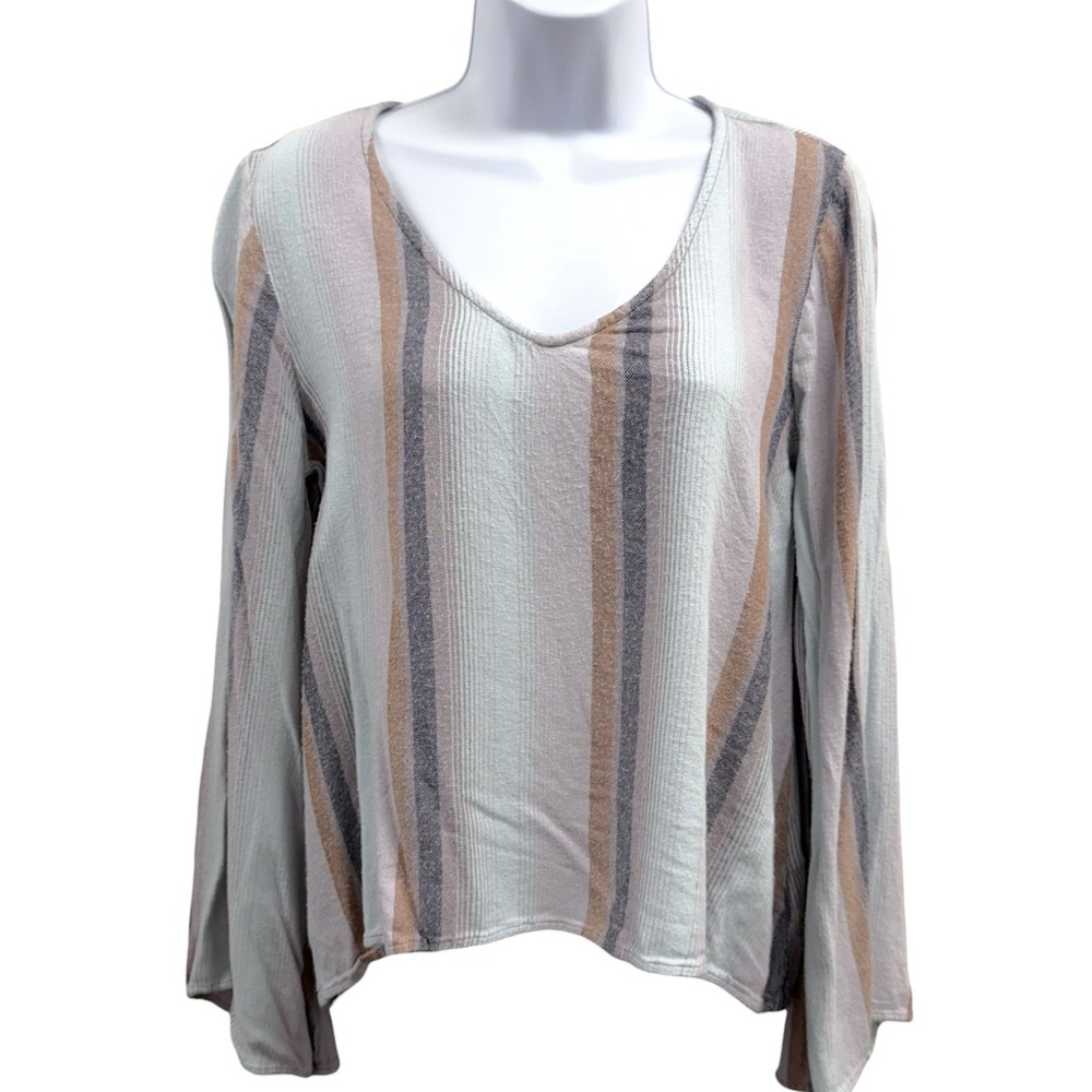 Cloth & Stone Women's Size Small Retro Bell Sleeve Rayon Striped Top